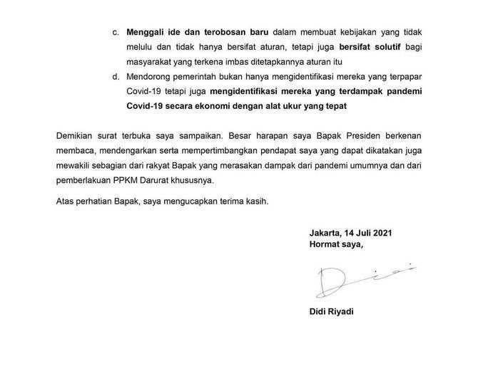 Surat Terbuka Didi Riyadi ke Jokowi (Instagram @didiriyadi_official)