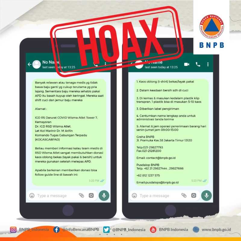 Hoaks Info Donasi Kaos Oblong Wisma Atlet