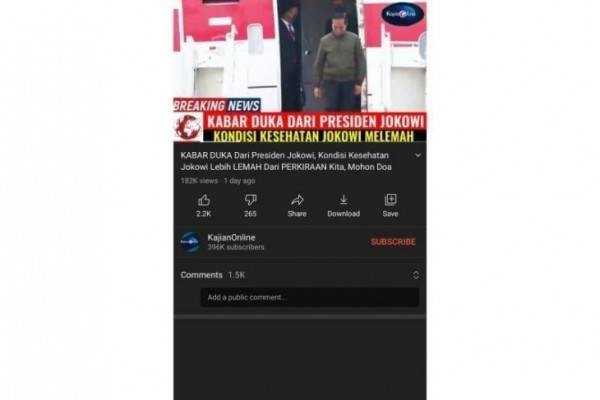 Konten YouTube yang menyatakan Presiden Jokowi sakit