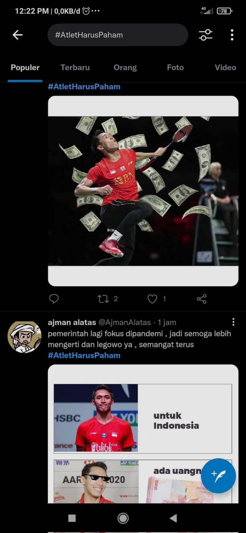 Anggota tim PIala Thomas Indonesia diserang buzzer di Twitter, tagar #AtletHarusPaham berkumandang
