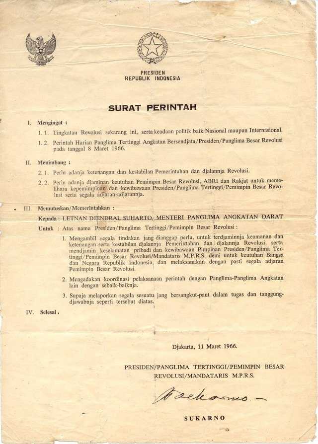     Isi Supersemar alias Surat Perintah 11 Maret 1966