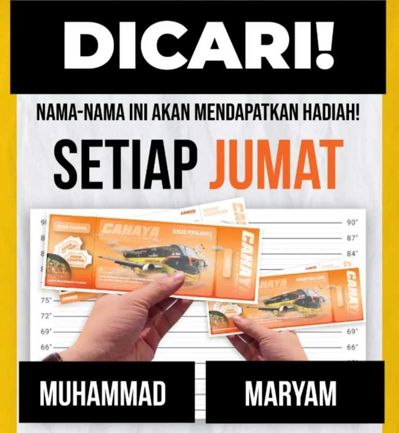     Promo tiket bus gratis untuk Muhammad dan Maryam