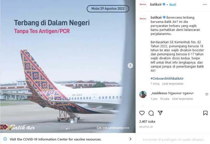 Kolom komentar Batik Air dibatasi usai insiden Ari Lasso ditinggal pesawat