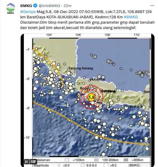     gempa M 5,8 goyang Sukabumi, Jawa Barat
