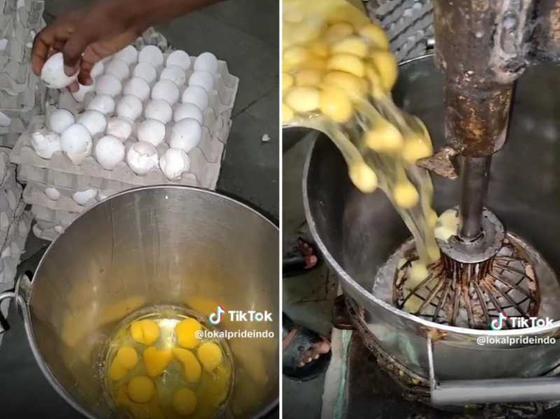     Proses pembuatan kue bolu ala India: bahan adonan ditaruh di alat berkarat