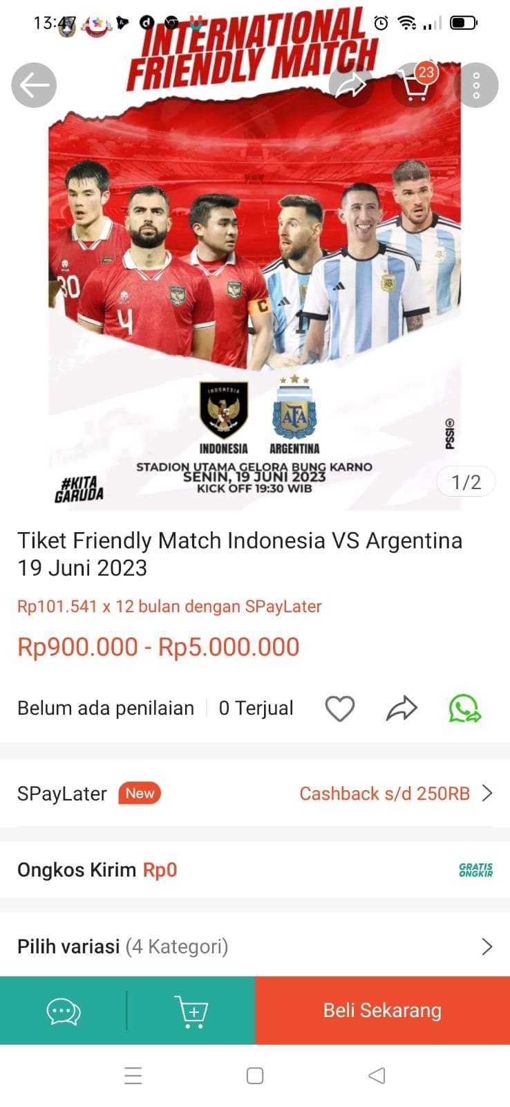     Penjualan tiket Timnas Indonesia vs Argentina di marketplace