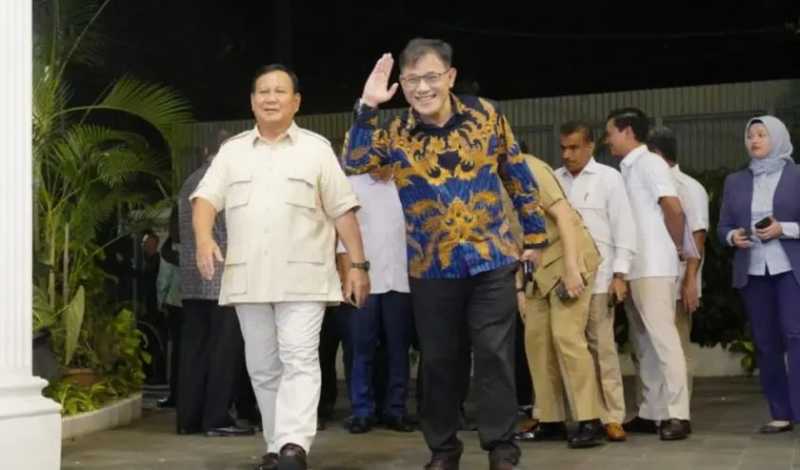     Kader PDI Perjuangan Budiman Sudjatmiko menemui Ketua Umum Partai Gerindra Prabowo Subianto