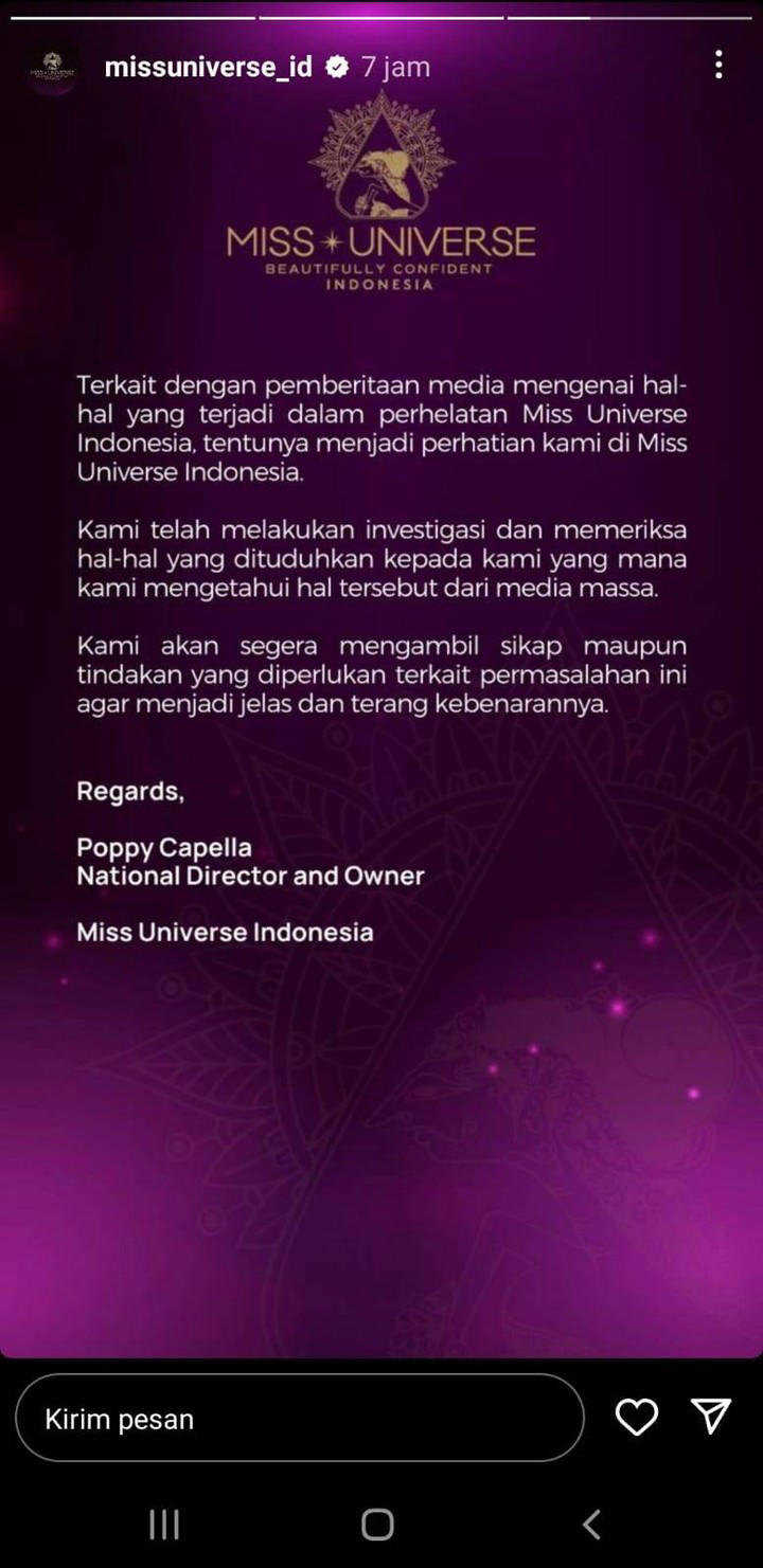     Pernyataan National Director of Miss Universe Indonesia, Poppy Capella soal dugaan pelecehan di Miss Universe Indonesia 2023