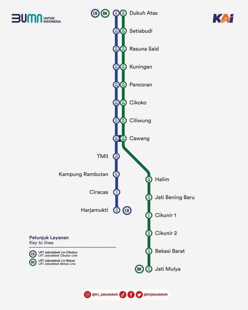     Peta rute layanan LRT Jabodebek
