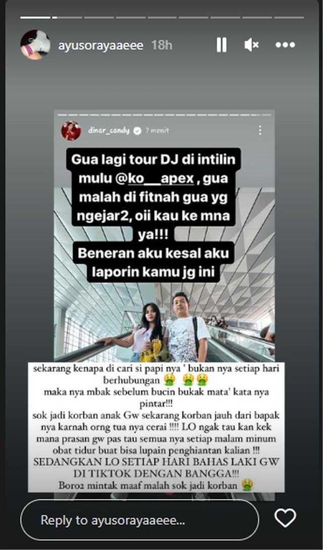     Unggahan Instagram istri Ko Apex soal dugaan perselingkuhan Dinar Candy dengan suaminya