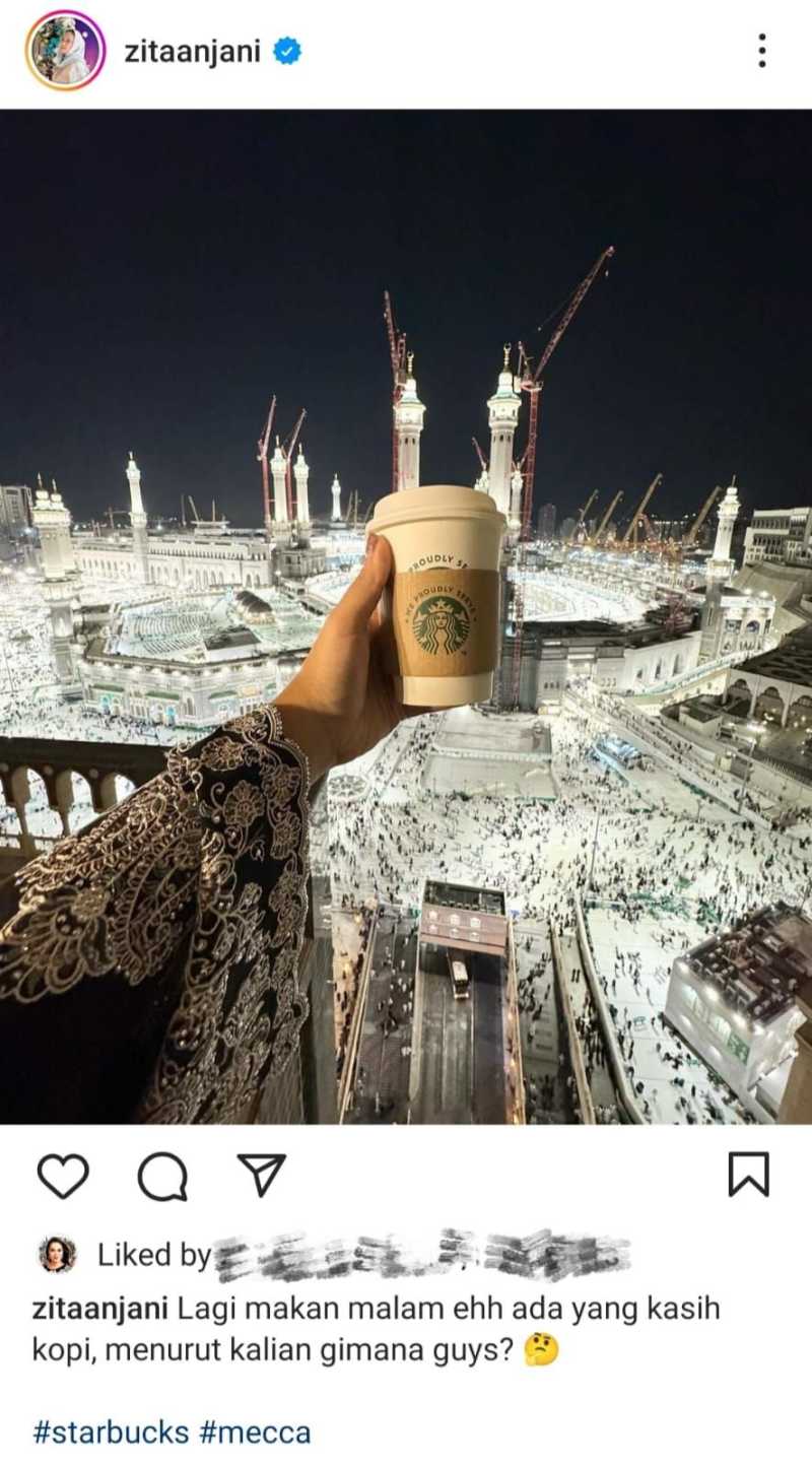     Wakil Ketua DPRD DKI Jakarta dari Partai PAN, Zita Anjani, unggah foto kopi Starbucks di Makkah, Arab Saudi (@zitaanjani / Instagram)