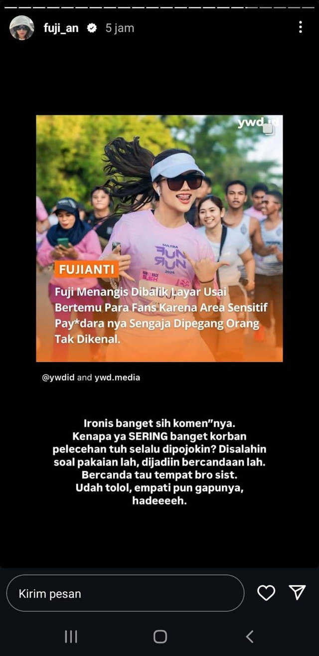     Komentar selebgram Fujianti Utami usai alami pelecehan seksual (@Fuji_an / Instagram)