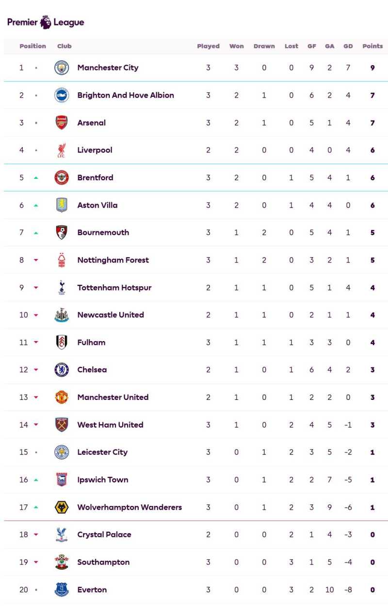     Klasemen Liga Inggris (Premierleague.com)