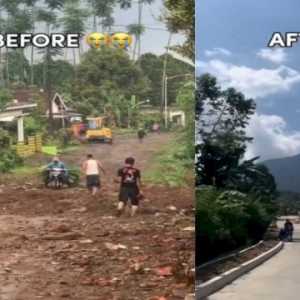 Viral Aksi Tukang Bakso Sultan Bangun Jalan Desa di Malang yang Rusak Parah