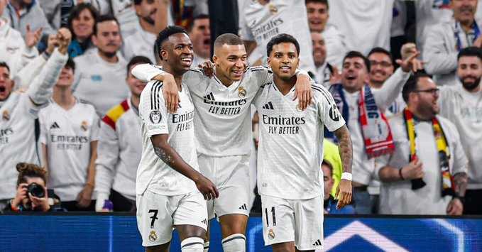     Real Madrid vs RB Salzburg: Selebrasi Vinicius Jr, Kylian Mbappe, dan Rodrygo saat Los Blancos pesta gol (@realmadrid / x.com)