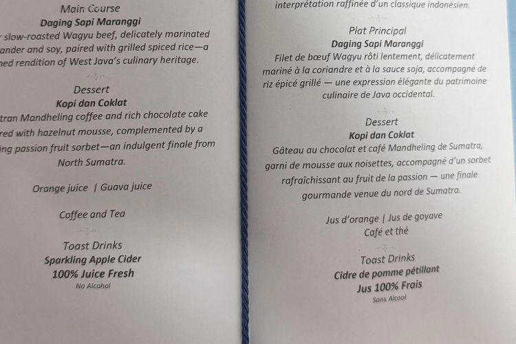     Menu jamuan makan malam Presiden Prabowo Subianto dan Presiden Emmanuel Macron di Istana Kepresidenan (ist)