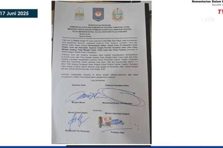     Kesepakatan Gubernur Aceh Muzakir Manaf dan Gubernur Sumatera Utara Bobby Nasution soal sengketa empat pulau (Youtube)