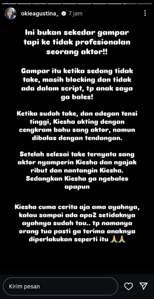     Kronologi versi mantan istri Pasha Ungu, Okie Agustina soal anaknya Kiesha Alvaro diduga ditampar aktor Dimas Anggara (@okieagustina_)