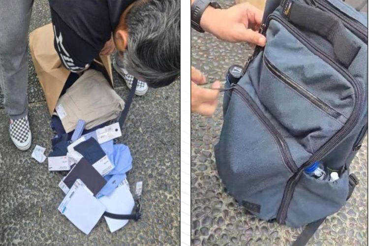     Tas ransel dan tas belanja Arya Daru yang ditinggal di Gedung Kementerian Luar Negeri (Istimewa)