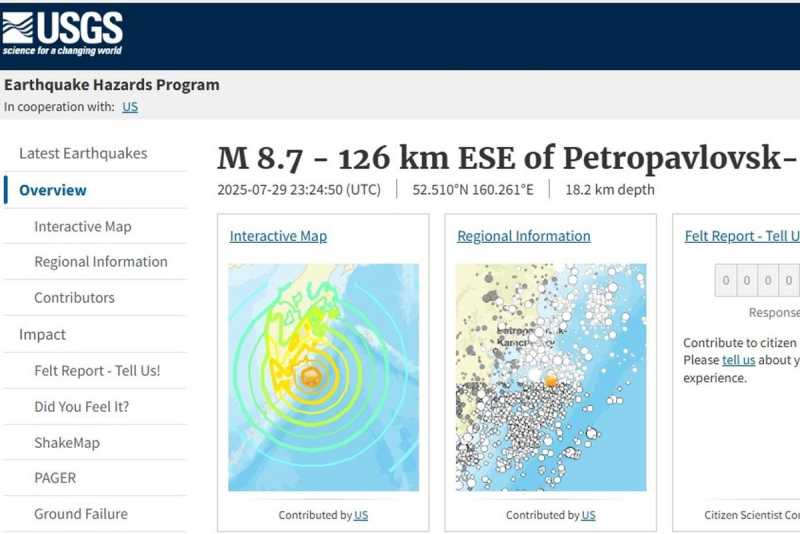     Gempa 8,7 skala Richter guncang Rusia picu ancaman tsunami (USGS)