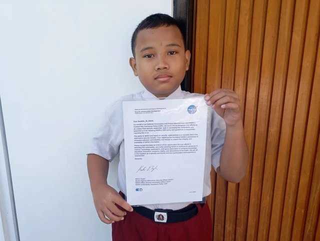 Ibrahim Al Abrar, siswa kelas 6 SDN 3 Genengsari, Boyolali, Jawa Tengah, mendapat surat apresiasi dari NASA (Ist)